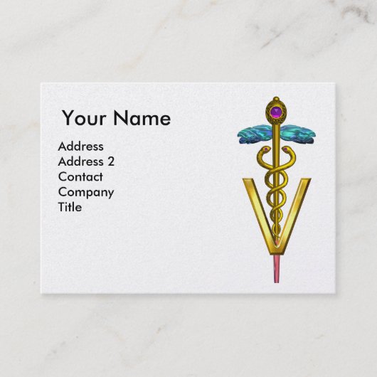 Carte De Visite SYMBOLE VÉTÉRINAIRE DE CADUCE D'OR / Fuchsia blanc (Devant)