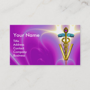 Carte De Visite SYMBOLE VÉTÉRINAIRE DE CADUCE D'OR / Fuchsia Purpl