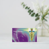 Carte De Visite SYMBOLE VÉTÉRINAIRE DE CADUCE D'OR / Vert pourpre (Debout devant)