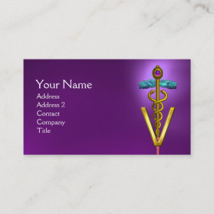 Carte De Visite SYMBOLE VÉTÉRINAIRE DE CADUCE D'OR / Violet