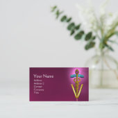 Carte De Visite SYMBOLE VÉTÉRINAIRE DE CADUCE D'OR / Violet rose (Debout devant)