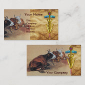 CARTE DE VISITE SYMBOLE VÉTÉRINAIRE DE DEUX VACHES CLAIRES OR CADU (Devant / Derrière)
