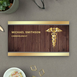 Carte De Visite Symbole Wood Gold Caduceus Médicale Professionnel