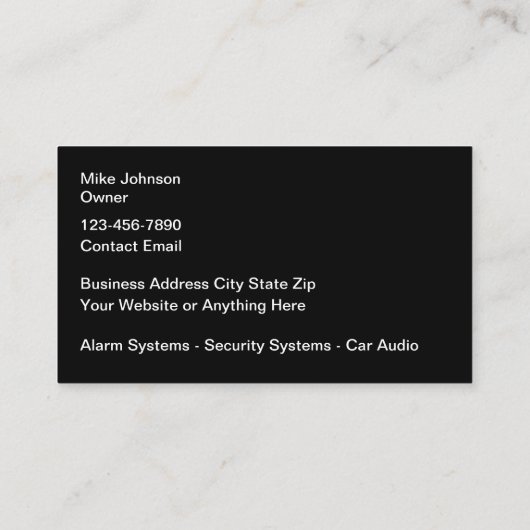 Carte De Visite Systèmes audio et de sécurité automobiles (Dos)