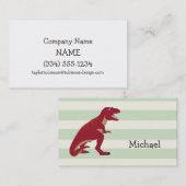 Carte De Visite T-Rex rouge sur Pastel Green Stripes (Devant / Derrière)