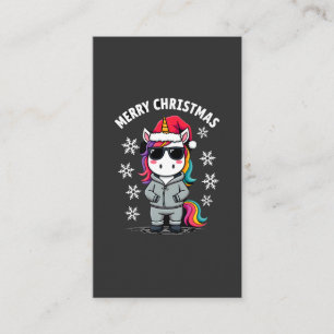 Carte De Visite T-Shirt Licorne de Noël Chapeau de Père Noël (3)