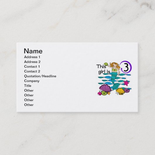 Carte De Visite T-shirts et cadeaux Mermaid 3e anniversaire (Devant)
