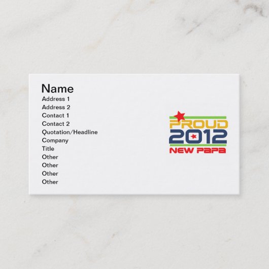 Carte De Visite T-shirts et cadeaux Proud New Papa 2012 (Devant)