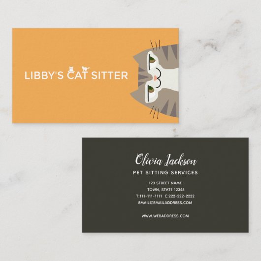 Carte De Visite Tabby Cat Pet assis (Devant / Derrière)