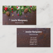 Carte De Visite Table de Noël rustique avec pin et neige (Devant / Derrière)