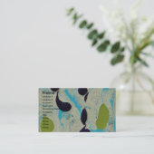 Carte De Visite Tableau Abstrait bleu, citron vert, violet et blan (Debout devant)