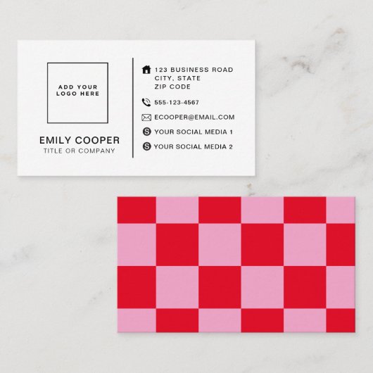 Carte De Visite Tableau de contrôle moderne Ajouter un logo rose r (Devant / Derrière)