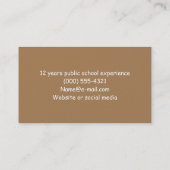 Carte De Visite Tableau de professeurs (Dos)