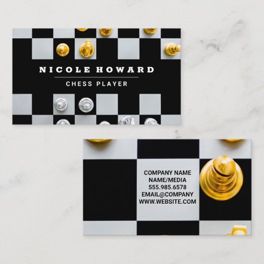 Carte De Visite Tableau des échecs | Pièces d'argent or (Devant / Derrière)