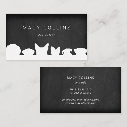 Carte De Visite Tableau noir de silhouette de chien rustique (Devant / Derrière)