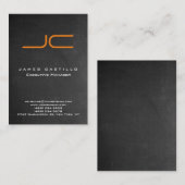 Carte De Visite Tableau noir gris professionnel Monogramme orange (Devant / Derrière)