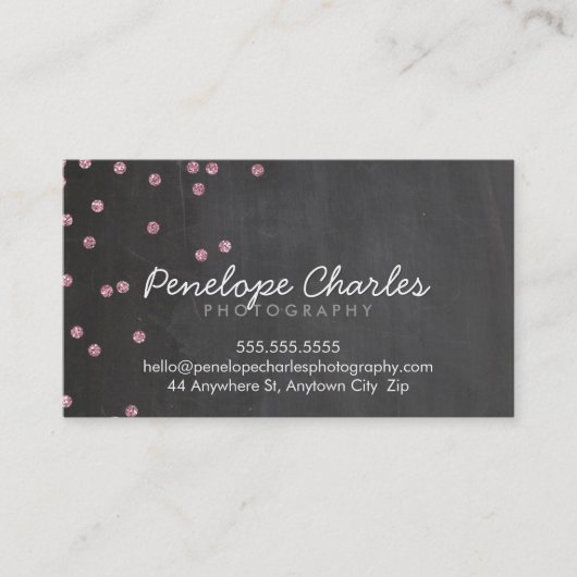 Carte De Visite Tableau noir POINTS parties scintillant rose bébé (Devant)