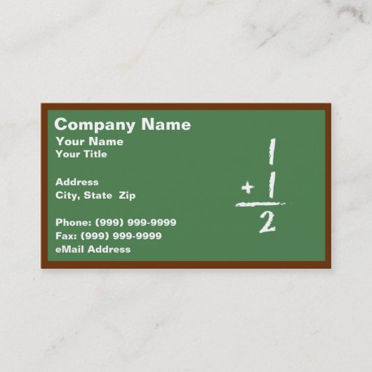 Carte De Visite Tableau noir vert avec l'addition simple (Devant)