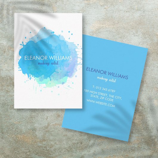 Carte De Visite Tache d'aquarelle bleue moderne chic