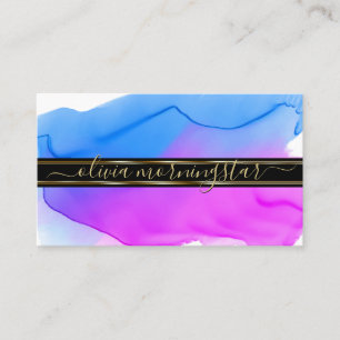 Carte De Visite Taches d'encre aquarelle abstraite luxe bleu viole
