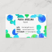 Carte De Visite Taches et points d'aquarelle bleu-vert (Dos)