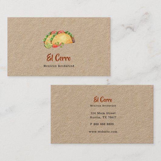 Carte De Visite Taco cuisine mexicaine (Devant / Derrière)