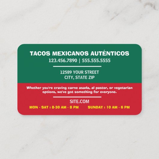 Carte De Visite Tacos (Dos)