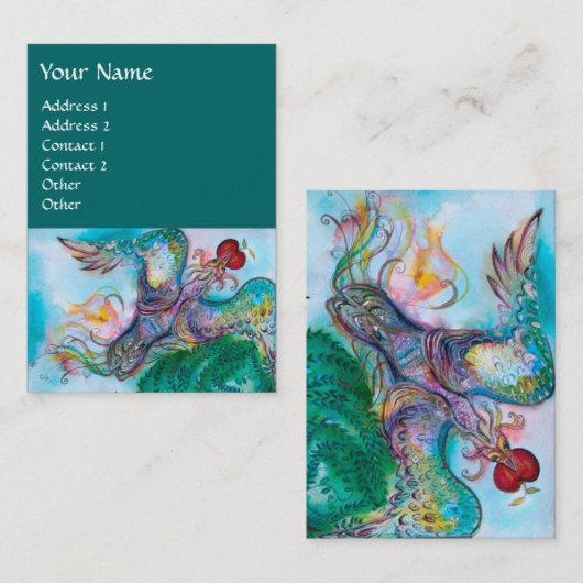 CARTE DE VISITE TALE DE FOYER TURQUE / PHOENIX DE VOL AVEC POMME (Devant / Derrière)