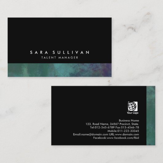 Carte De Visite Talent Manager Turquoise Abstrait Grunge Gradient (Devant / Derrière)