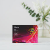 CARTE DE VISITE TALISMAN BLEUE, FUCHSIA ROUGE BLANC VAGUES CLAIRES (Debout devant)