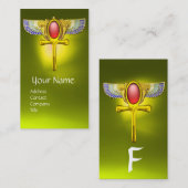 CARTE DE VISITE TALISMAN ROUGE / EGYPTIEN FEU ANKH AVEC CORNUCOPIE (Devant / Derrière)