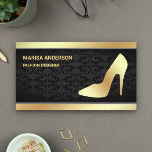 Carte De Visite Talons stilettos en damas noir avec feuille d'or t