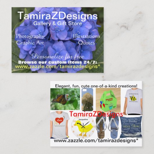 Carte de visite TamiraZDesigns Hydrangea Bleu (Devant / Derrière)