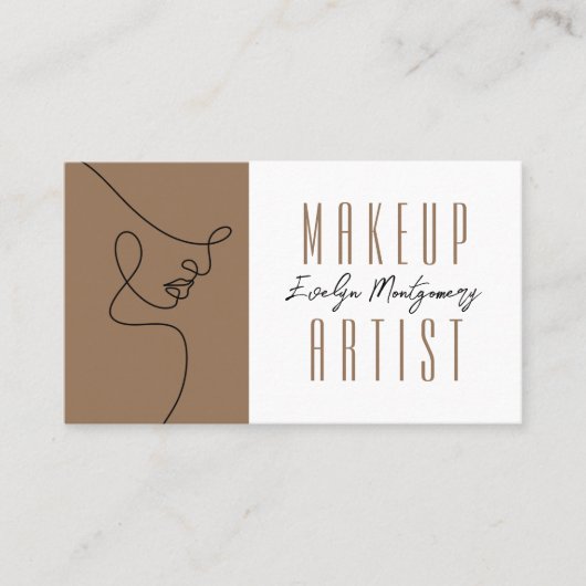 Carte De Visite Tan Black QR Code Script Makeup Business Card (Devant)