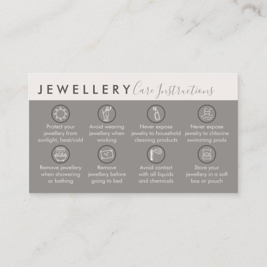 Carte De Visite Tan Cream Beige Jewelry Instructions pour l'entret (Dos)