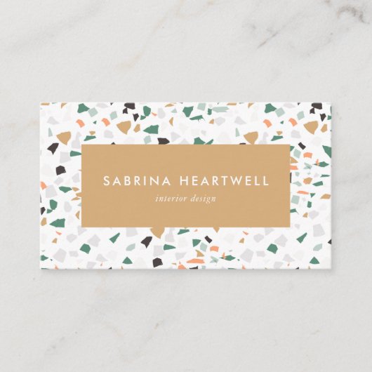 Carte De Visite Tan Green Gray Terrazzo Pattern Interior Design (Devant)
