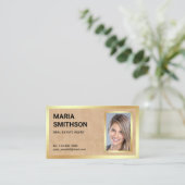 Carte De Visite Tan Leather Gold Foil Immobilier Realer Photo (Debout devant)