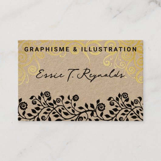 Carte De Visite Tan Or Moderne & Calligraphie Noire Ajouter 2 code (Devant)