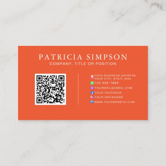 Carte De Visite Tangerine Orange and Beige Cream QR Code Template (Dos)