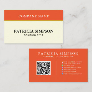 Carte De Visite Tangerine Orange and Beige Cream QR Code Template
