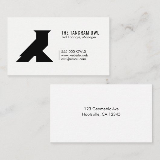 Carte De Visite Tangram Owl Noir Forme géométrique Simple Blanc (Devant / Derrière)
