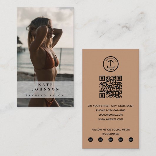 Carte De Visite Tanning Salon Spray Tan Beauté Photo QR Code Logo (Devant / Derrière)