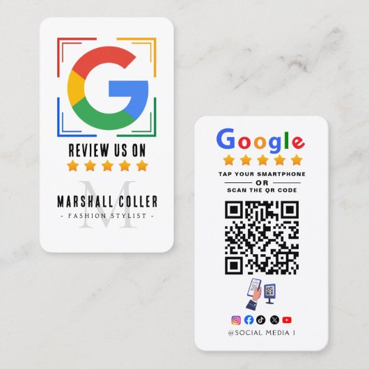 Carte De Visite Tap to Review Google Review QR Code Google Ratings (Devant / Derrière)