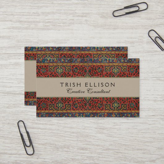 Carte De Visite Tapis persan rouge bleu classique (Devant/Arrière en situation)