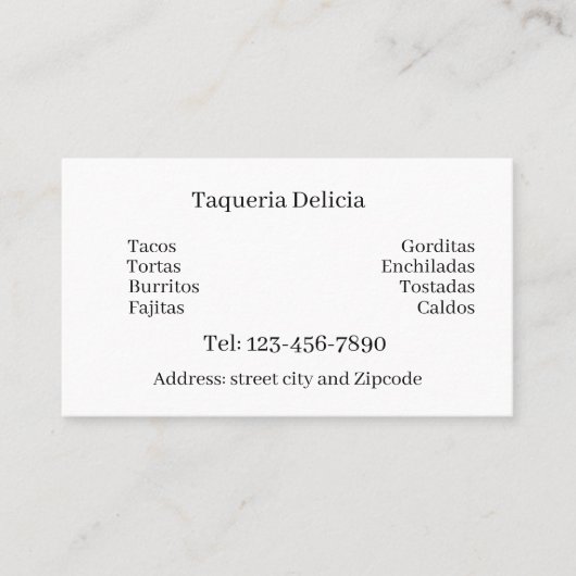 Carte De Visite taqueria / restaurant editable card (Devant)