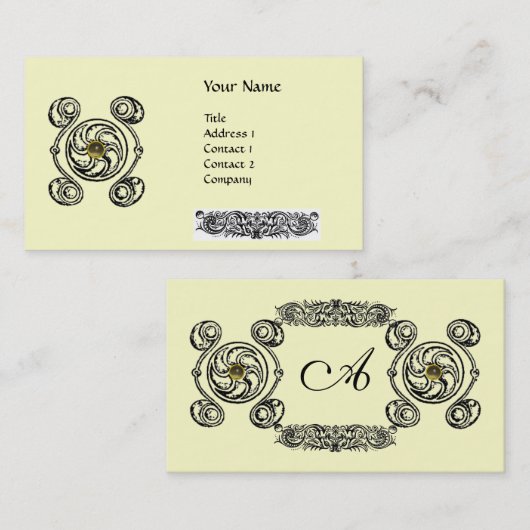 Carte De Visite TAROT 2 noir blanc crème monogramme (Devant / Derrière)