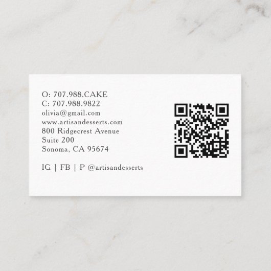 Carte De Visite Tarot Artisan Baker Dessert Caterer QR Code (Dos)