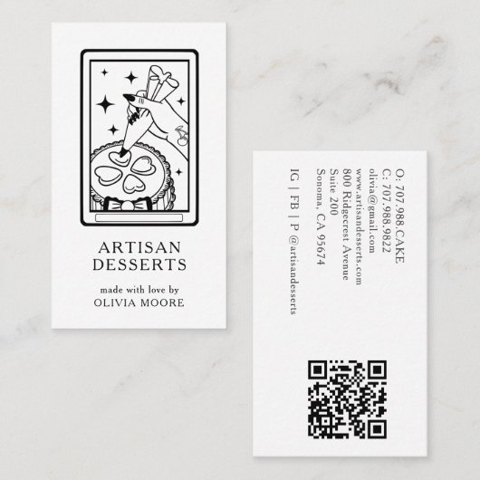 Carte De Visite Tarot Artisan Baker Dessert Caterer QR Code (Devant / Derrière)