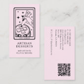 Carte De Visite Tarot Artisan Baker Dessert Caterer QR Code Pink (Devant / Derrière)