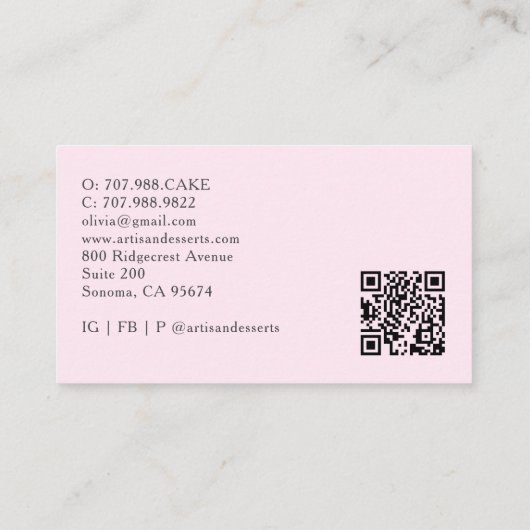 Carte De Visite Tarot Artisan Baker Dessert Caterer QR Code Pink (Dos)